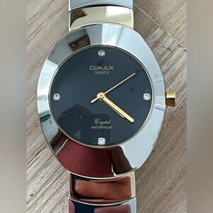 OMAX Watch Two-Tone Bracelet Black Dial Crystal Markers Gorgeous